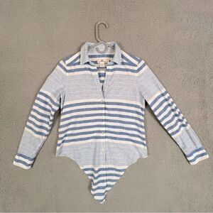 VINEYARD VINES WOMENS STRIPED TIE FRONT SHIRT SIZE 2 BLUE WHITE STRIPES
